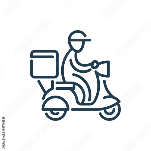 Fast Food Delivery vector line icon. Express Shipping ouline symbol. Man Rides a Scooter lined icon.