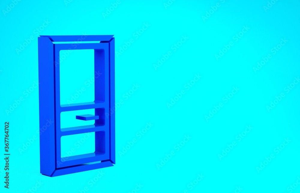 Blue Closed door icon isolated on blue background. Minimalism concept. 3d illustration 3D render.
