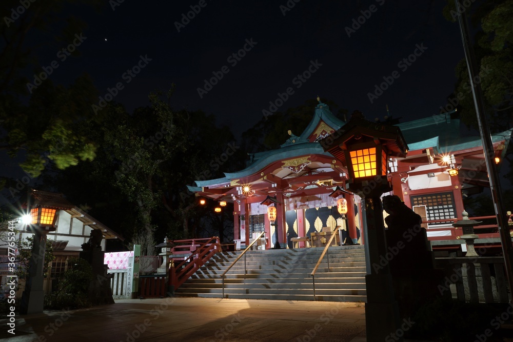 多摩川浅間神社夜景　本殿　社殿ライトアップ