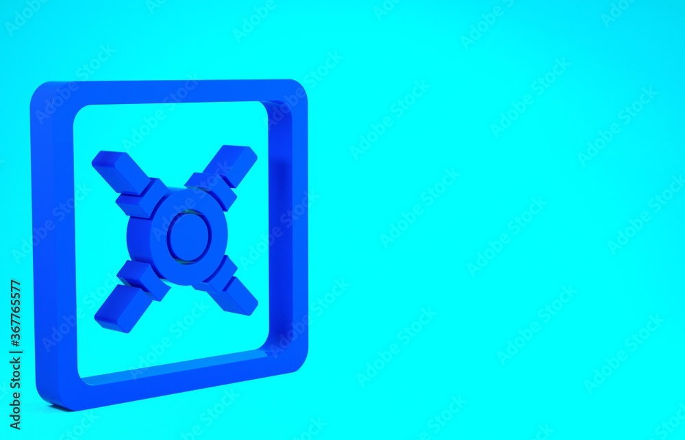 Blue Safe icon isolated on blue background. The door safe a bank vault with a combination lock. Reliable Data Protection. Minimalism concept. 3d illustration 3D render. Blue Safe icon isolated on blue background. The door safe a bank vault with a combination lock. Reliable Data Protection. Minimalism concept. 3d illustration 3D render.