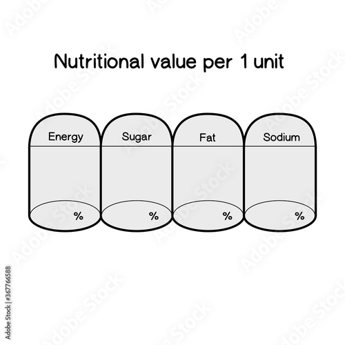 The Nutrition box, information label for food package. Guideline design template for calories, cholesterol and fat. Vector illustration about health.