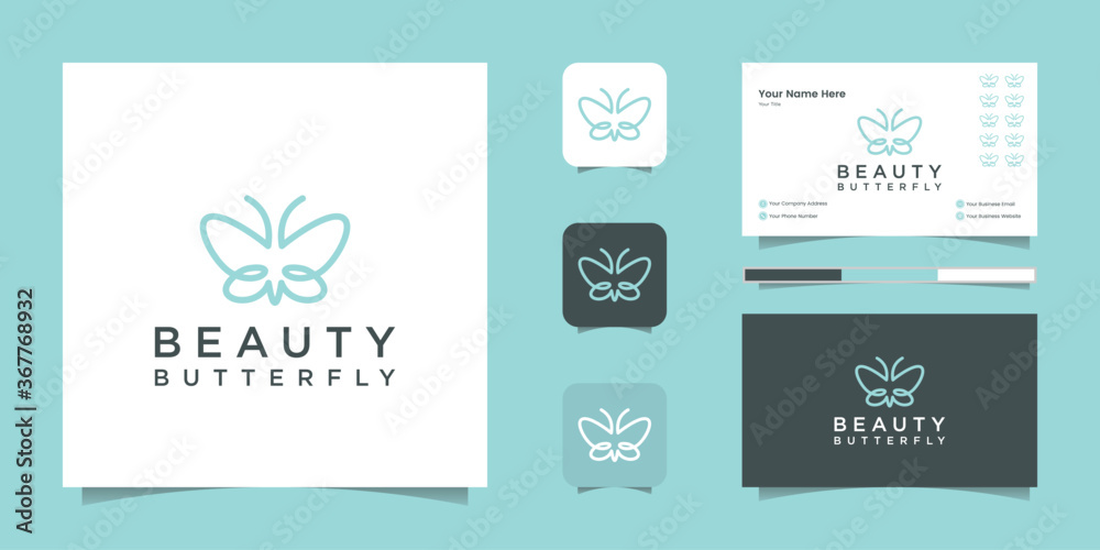 Minimalist butterfly line art monogram shape logo and business card Minimalist butterfly line art monogram shape logo and business card
