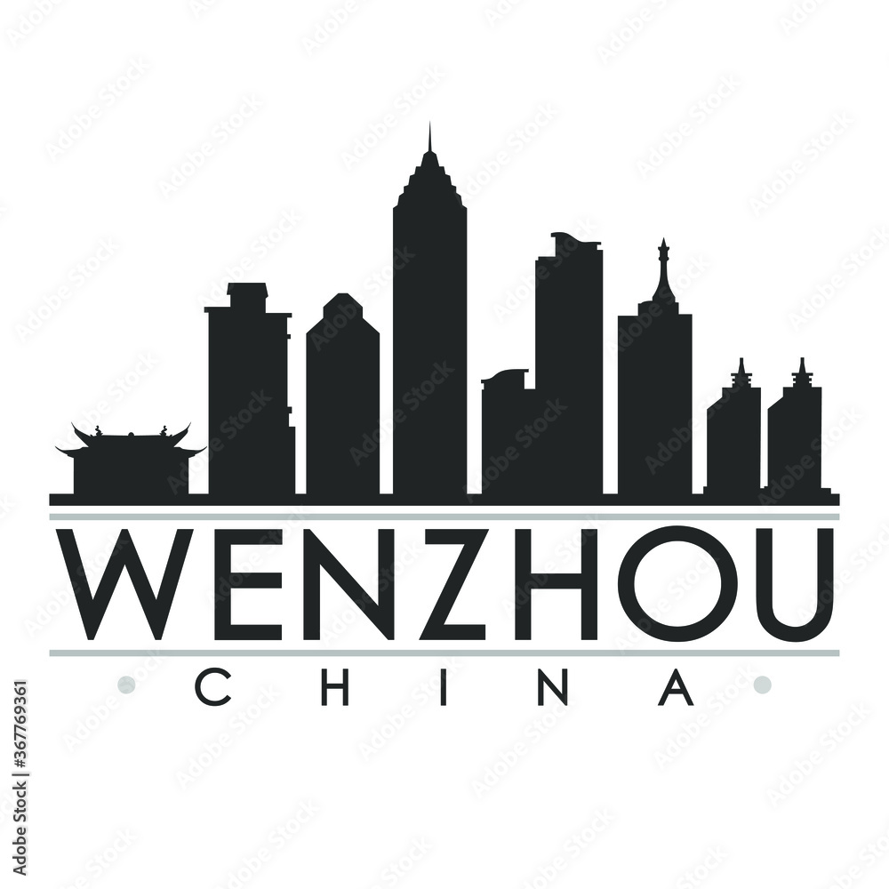 Wenzhou China. City Skyline. Silhouette City. Design Vector. Famous Monuments.