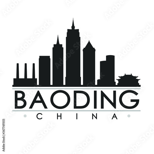 Baoding China Skyline Silhouette City. Cityscape Design Vector. Famous Monuments Tourism.