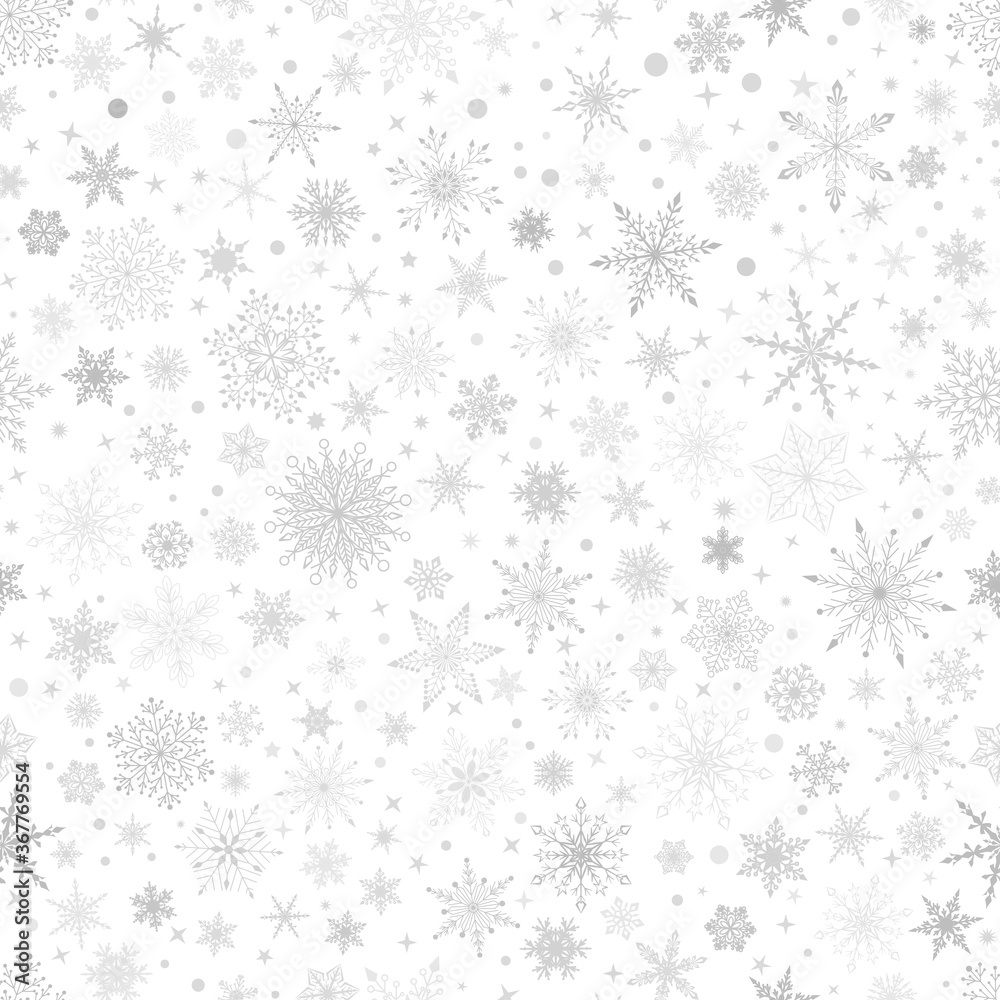 Christmas seamless pattern with various complex big and small snowflakes, gray on white background Christmas seamless pattern with various complex big and small snowflakes, gray on white background