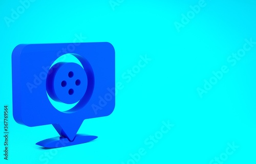 Blue Location tailor shop icon isolated on blue background. Minimalism concept. 3d illustration 3D render.