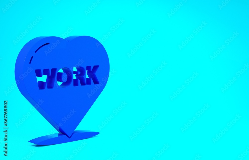 Blue Heart with text work icon isolated on blue background. Minimalism concept. 3d illustration 3D render. Blue Heart with text work icon isolated on blue background. Minimalism concept. 3d illustration 3D render.