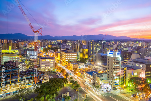 Miyazaki city downtown skyline cityscape  in Kyushu, Japan