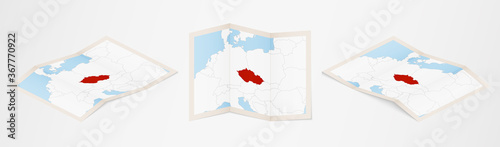 Folded map of Czech Republic in three different versions.