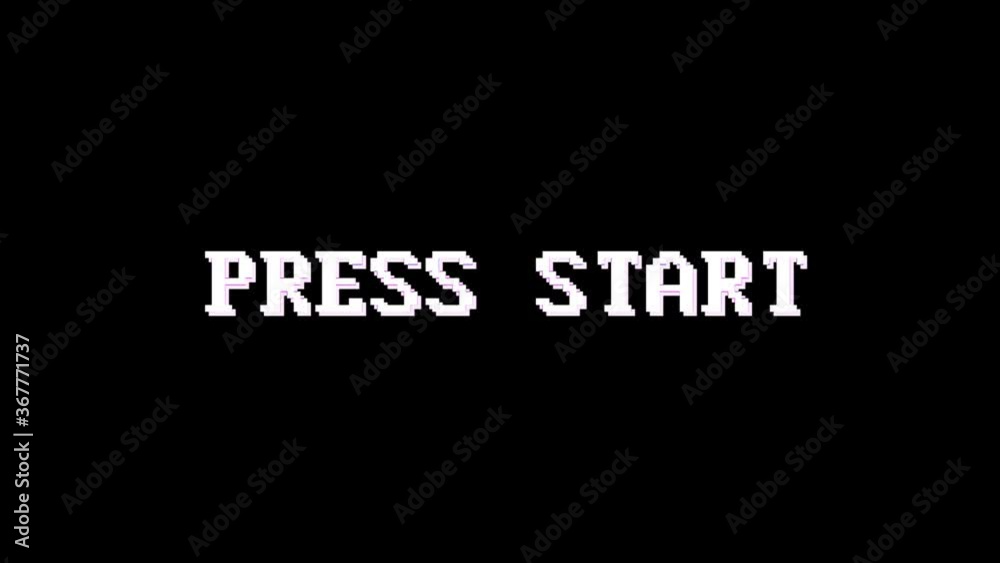 PRESS START Glitch Text Animation, Rendering, Background, old Gaming Console, with Alpha Channel, Loop, 4k

