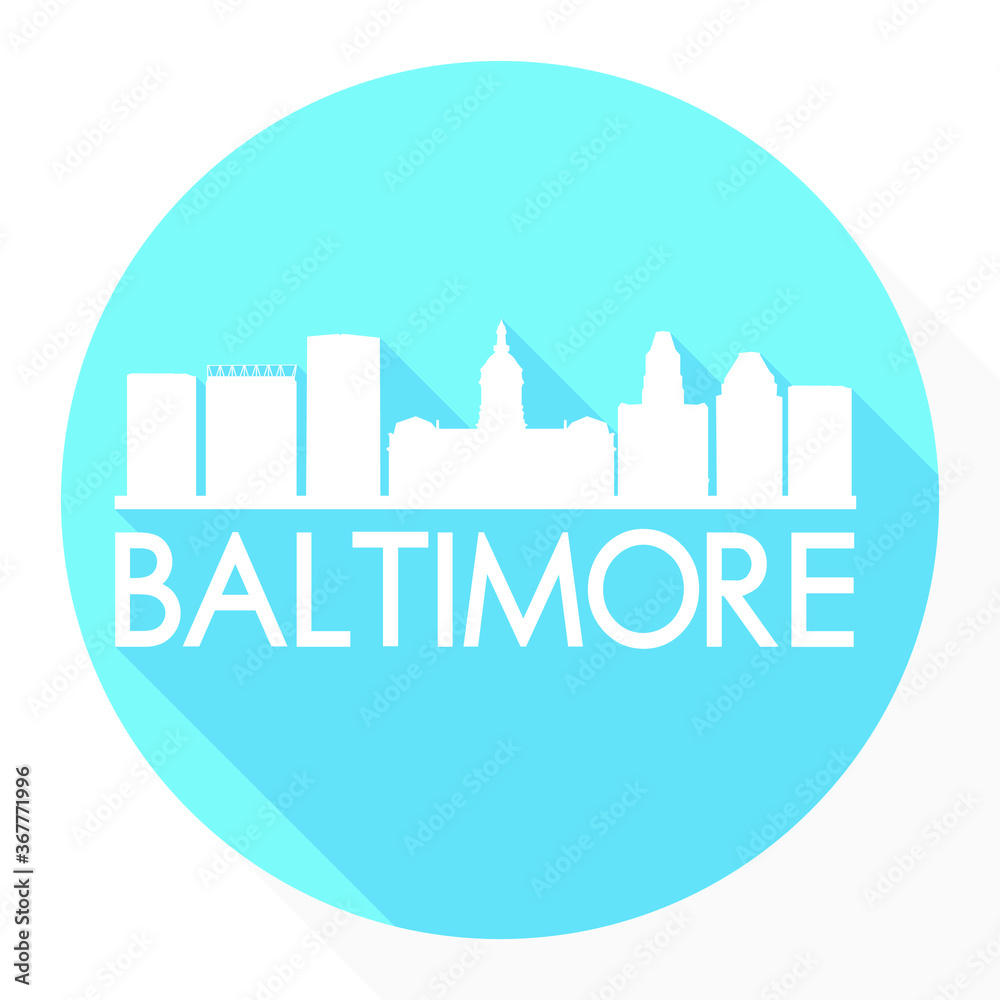 Baltimore Skyline Button Icon Round Flat Vector Art Design Color Background.