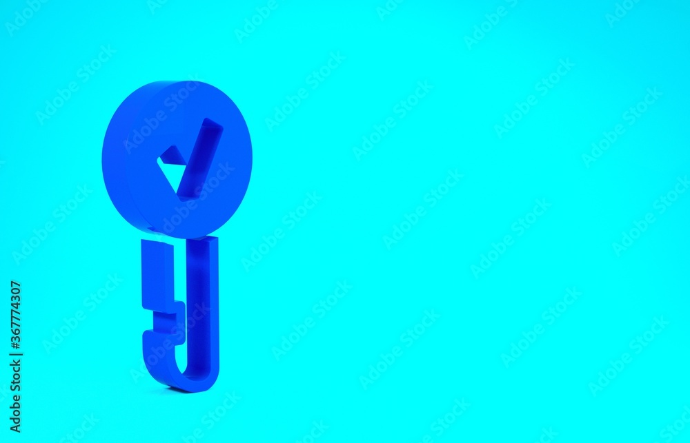 Blue Key icon isolated on blue background. Minimalism concept. 3d illustration 3D render. Blue Key icon isolated on blue background. Minimalism concept. 3d illustration 3D render.