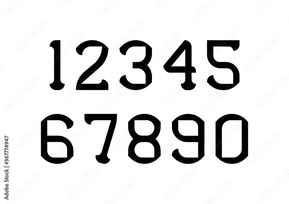 Set of numbers with black typography design elements