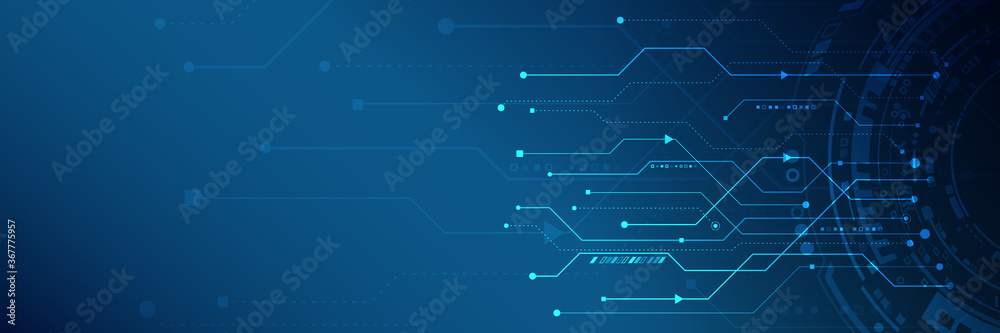 Wide Abstract modern futuristic, technology background. Hi tech digital communication. Circuit board technology background. Electronic motherboard.