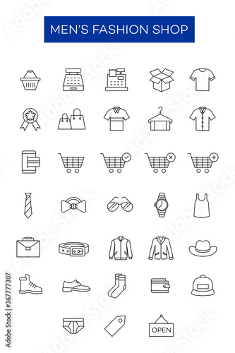 A collection of icons from the elements of men's fashion items. Vector illustration of a men's fashion gallery. Shopping icons for men's clothing and accessories.