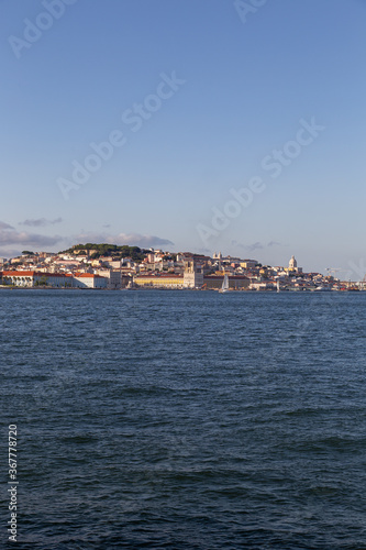 View of the historic waterfront of Lisbon from the Tejo river