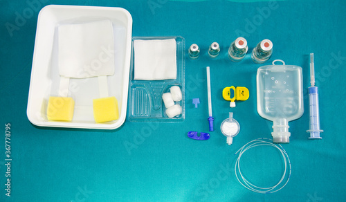 Epidural anesthesia set,Epidural nerve block kit with epiduralcatheter and gauze, betadine solution on sterile filed,
