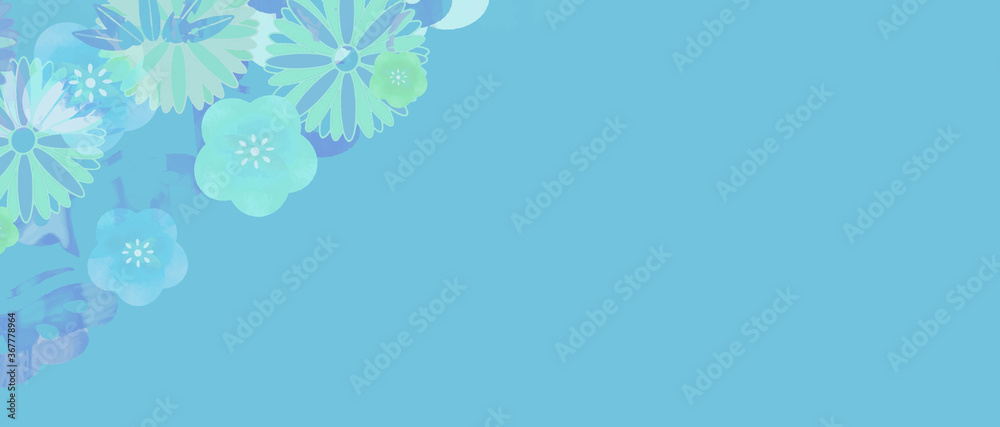 梅の花が描かれた和柄の青い背景イラスト