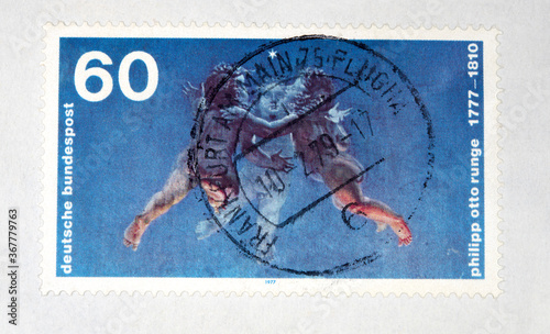 Briefmarke stamp engel angels vintage retro gestempelt used blau cherub philipp otto runge blau blue 60 photo