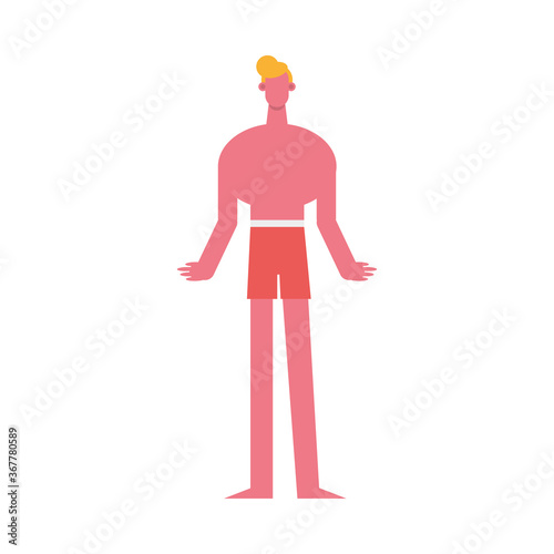 young man wearing swimsuit character