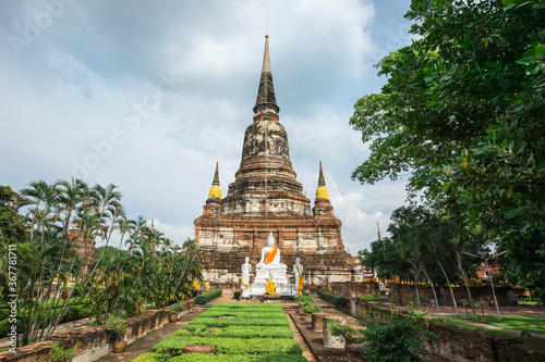 Buddha statues in front of the Stupa at Wat Yai Chai Mongkhon , Ayutthaya, Thailand, Unesco World Heritage Site