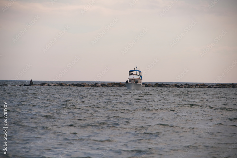 A boat on a large river A boat on a large river