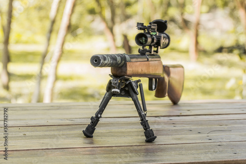 Classic precising wooden sniper bolt action attach precising high military grade scope lens long range with bipod photo