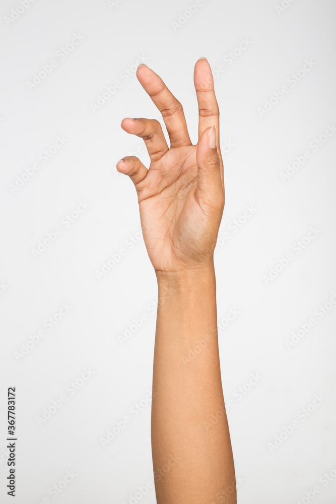 Fototapeta premium Empty open woman hand on white background