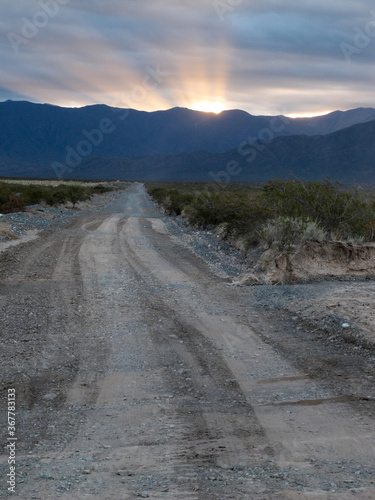Sunset during on the road between Chile and Argentina through Cordillera de Los Andes