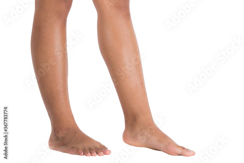 Female feet walking on white background isolated