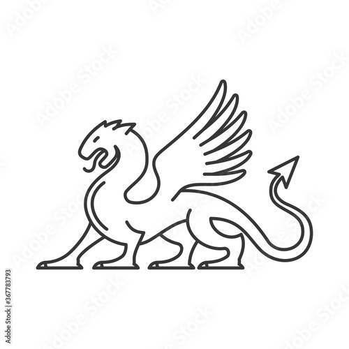 Heraldic Dragon Silhouette Logo on White background. Vector