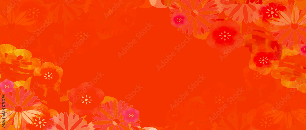 梅の花が描かれた和柄の赤い正月用の背景イラスト Stock Illustration Adobe Stock