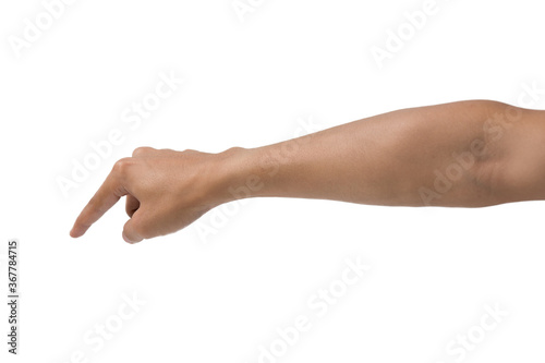 man hand touching isolated on white background