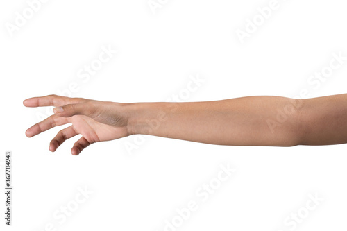 Young man hand isolated on white background.