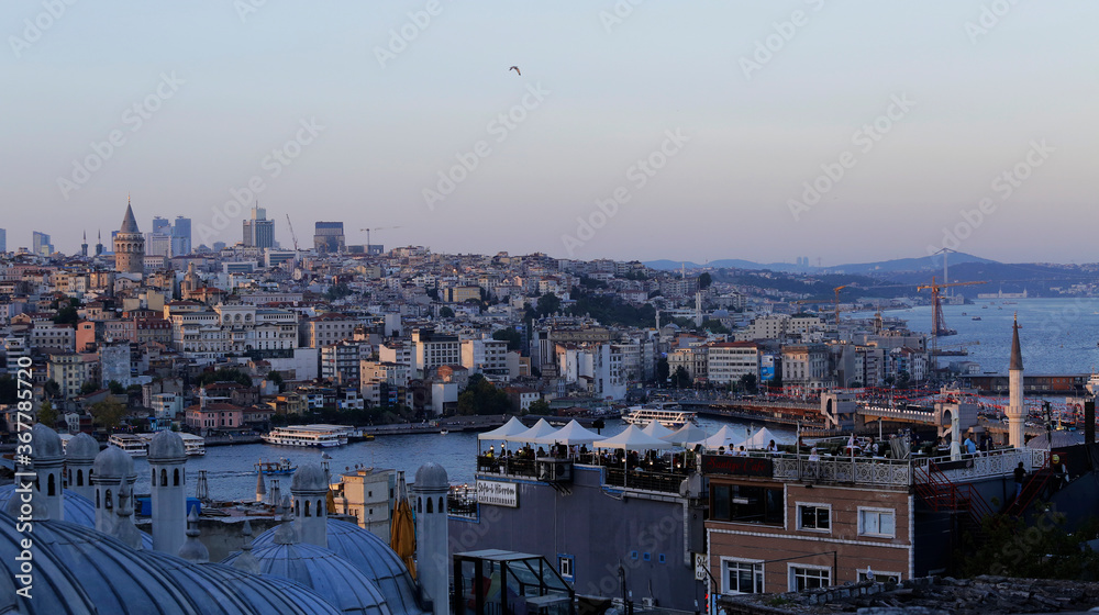 The skyline of Istanbul, Turkey, and the iconic Galata Tower, left, are seen in a picture taken from the Suleymaniye mosque during a summer afternoon.