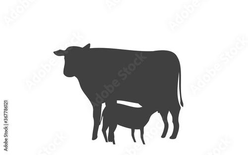 母牛の乳を吸う子牛のシルエットイラスト