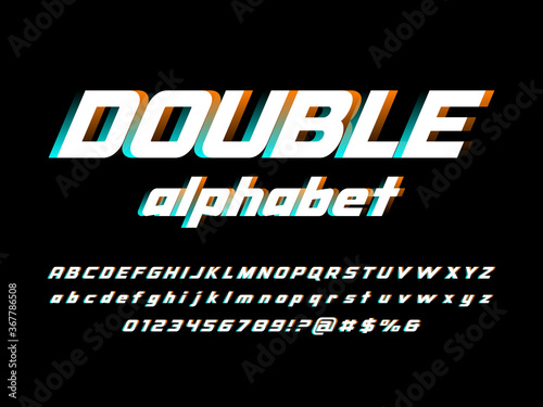 Stylized Colors alphabet design with uppercase, lowercase, numbers and symbols