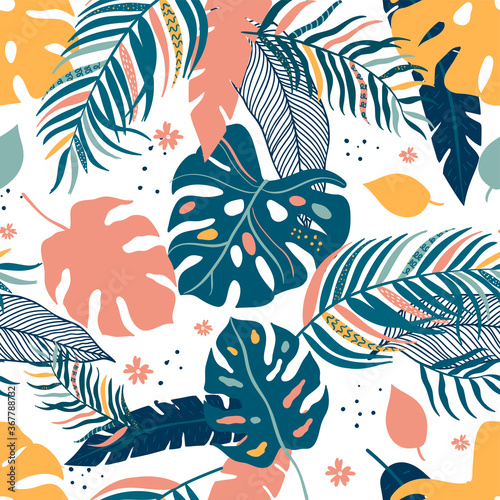 Tropical Leaves Seamless Pattern - elegant  exotic  hand drawn leaves - great for Textiles  Fabrics  Wallpapers  banners  Cards - surface design