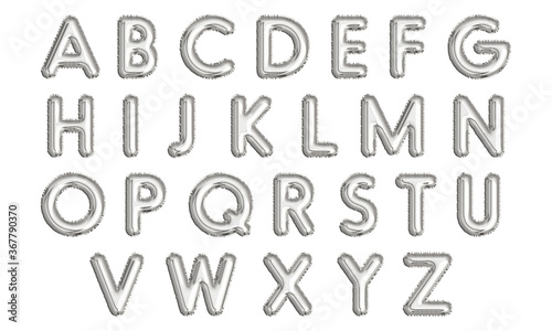 Silver inflatable balloons letters isolated on white background. Foil balloon font of English alphabet