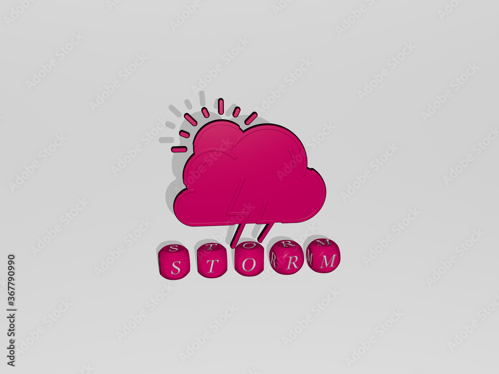 3D illustration of storm graphics and text made by metallic dice letters for the related meanings of the concept and presentations. background and clouds 3D illustration of storm graphics and text made by metallic dice letters for the related meanings of the concept and presentations. background and clouds