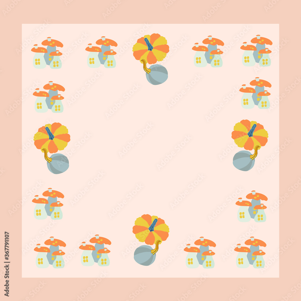 Autumn theme with pampkin and mashrooms Autumn theme with pampkin and mashrooms