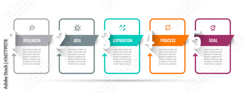 Vector Infographic design template with icons and 5 options or steps. Can be used for process diagram, presentations, workflow layout, banner, flow chart, info graph.
