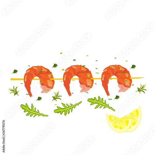Grilled shrimp with lemon wedges - delicious seafood