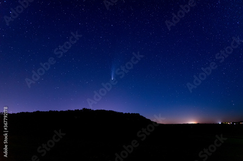 Comet Neowise in the sky seen from Gribben Head, Cornwall