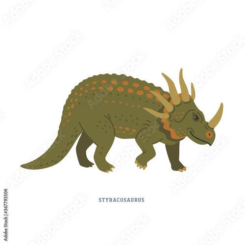 Styracosaurus dinosaur. Herbivorous ceratopsian dinosaur from the Cretaceous Period. © mspoint