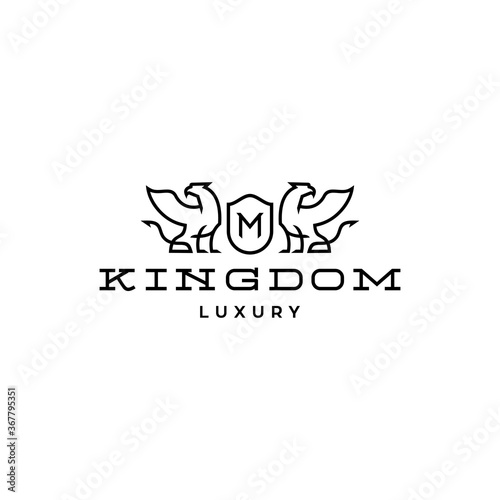 griffin eagle lion initial logo with crest or shield mythical elegant luxury vintage hipster label illustration vector photo