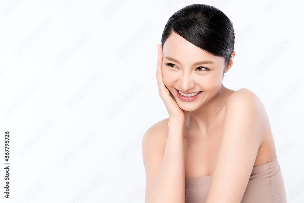 Beautiful Young asian Woman with Clean Fresh Skin, on white background, Face care, Facial treatment, Cosmetology, beauty and spa, Asian women portrait Beautiful Young asian Woman with Clean Fresh Skin, on white background, Face care, Facial treatment, Cosmetology, beauty and spa, Asian women portrait