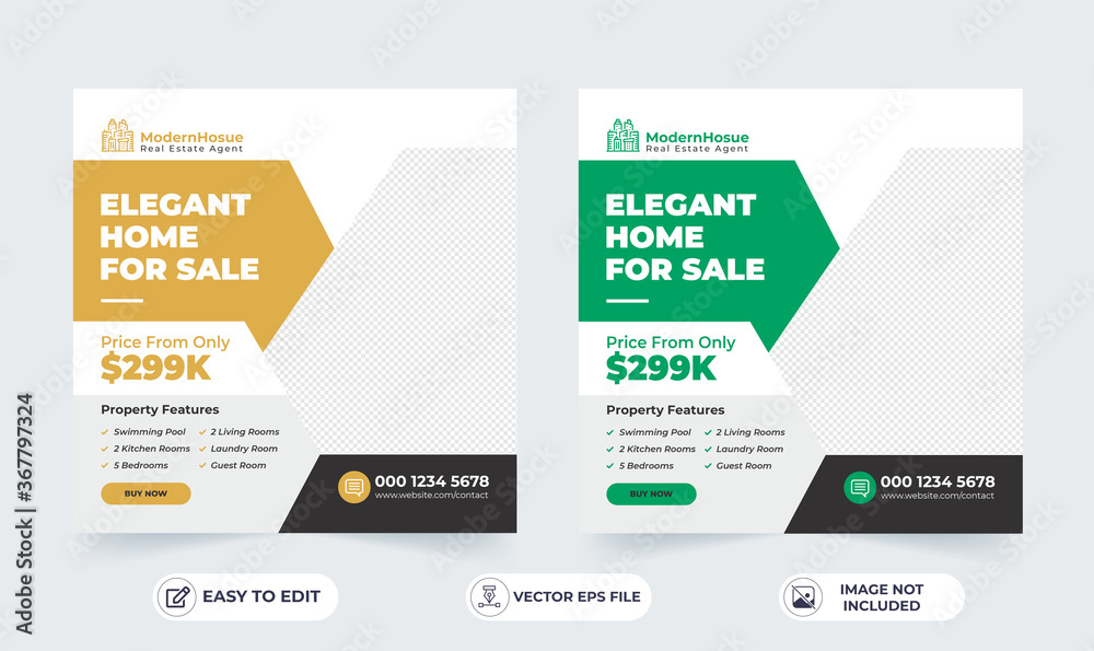 Real Estate Social Media Post Layout template design. Real Estate Social Media Post Layout template design.