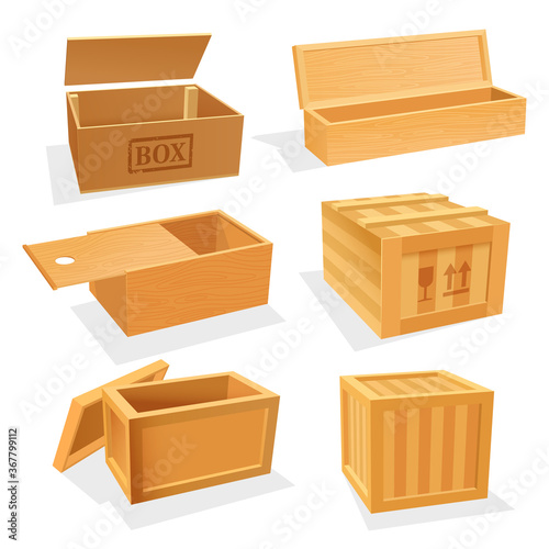 Wooden and plywood boxes or cases, set