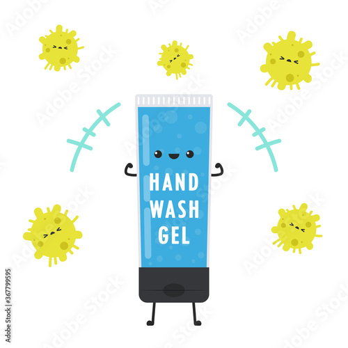 Alcohol gel character. Hand wash gel character. Hand wash gel and Bacteria vector.